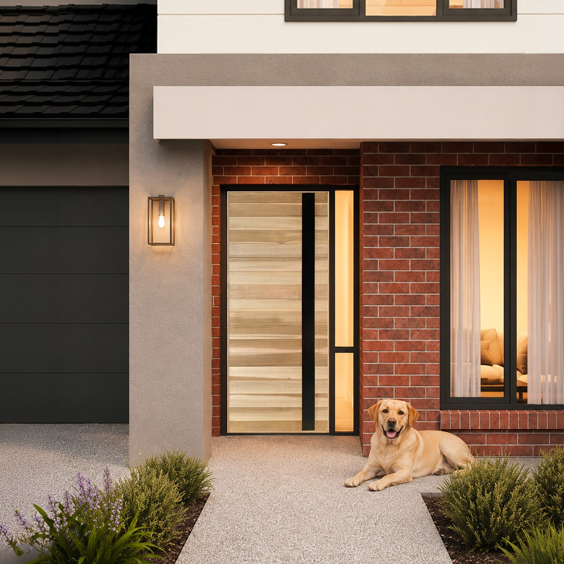 FS-BCH cedar pivot door shown from an external angle