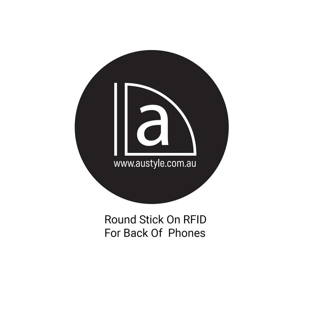 Round stick-on RFID for back of phones with Austyle logo and website on a white background. Bottled Beyond Eau de Parfum