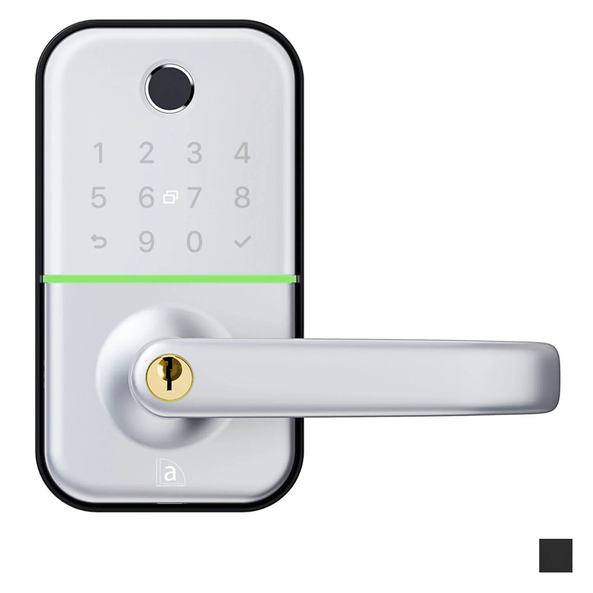 Smart door lock with digital keypad on a white background. AustyleSmartDigitalC4KeyInLeverEntranceSet