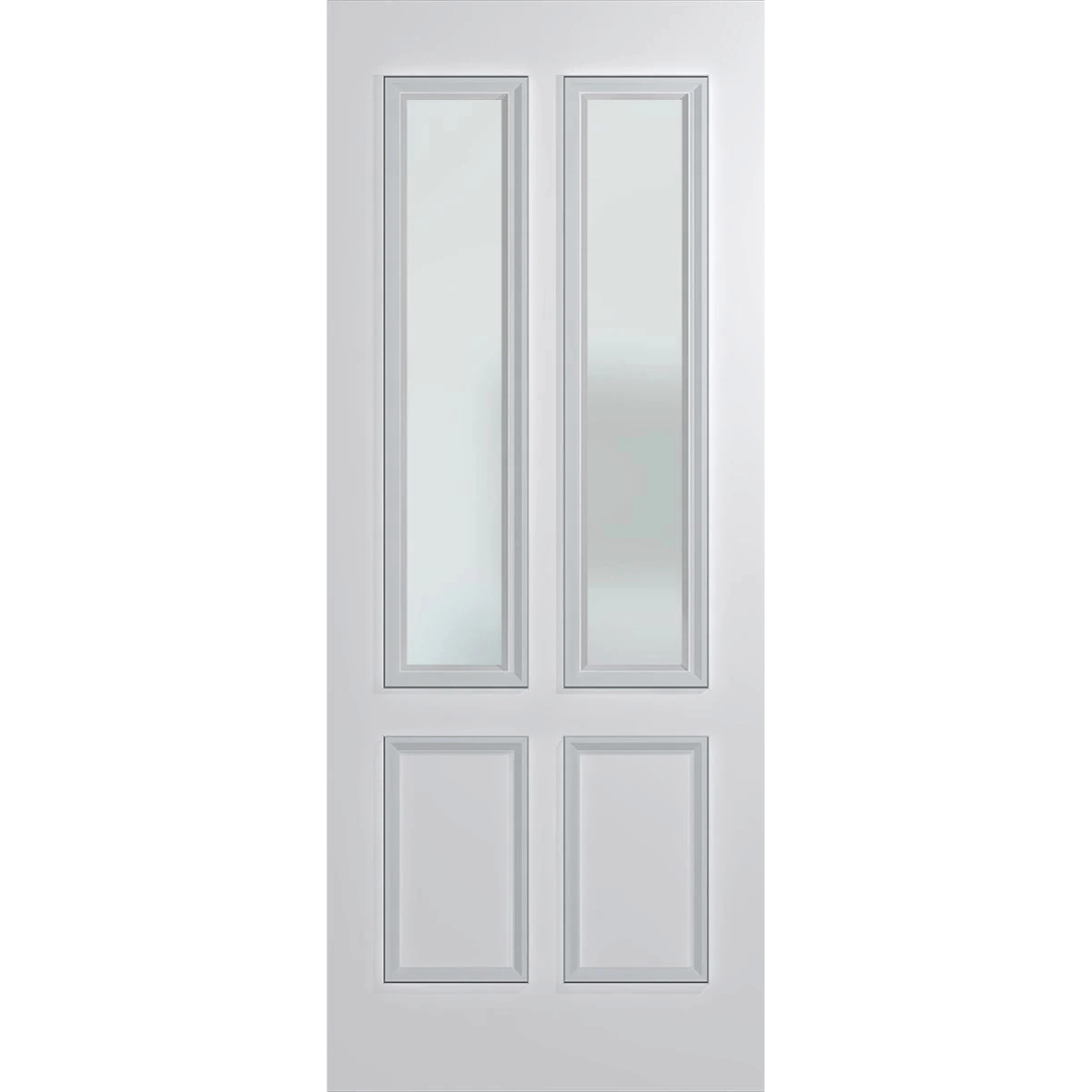 White door with glass panels on a green background. BFR12DuraXPFrost.