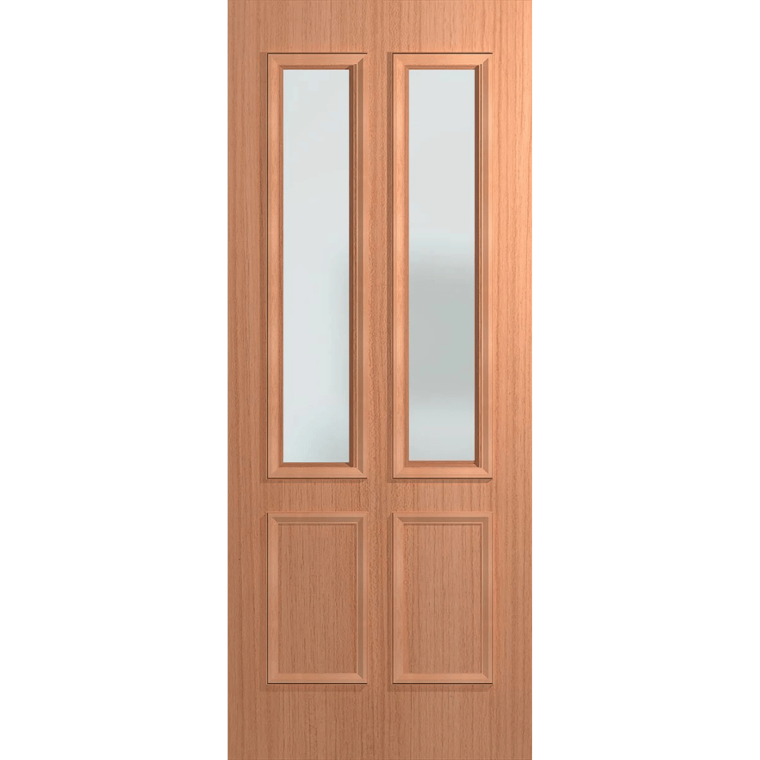 Wooden door with two glass panels on a green background. BFR12SPMFrost.