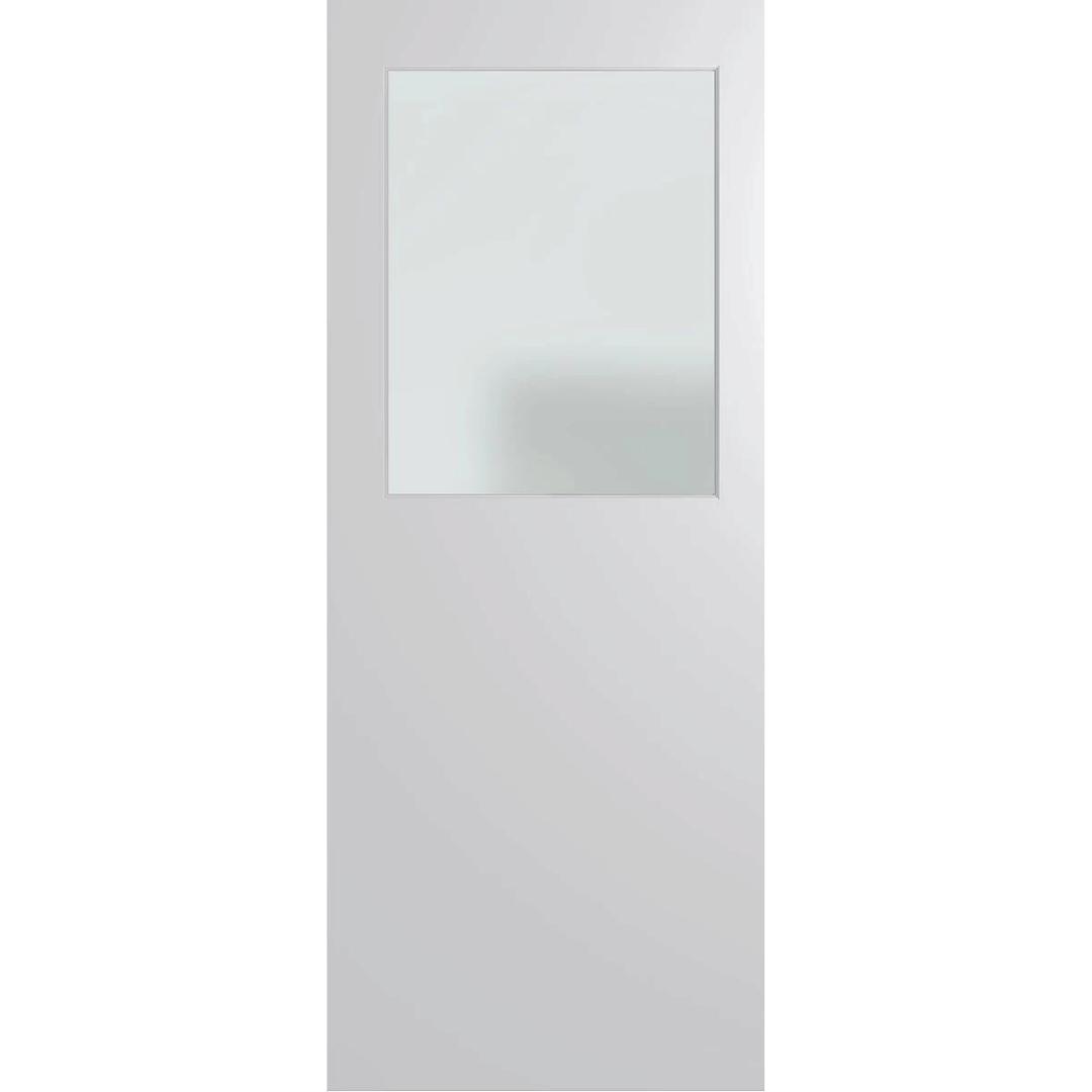 White door with a glass panel on a green background. BFR14DuraXPFrost.