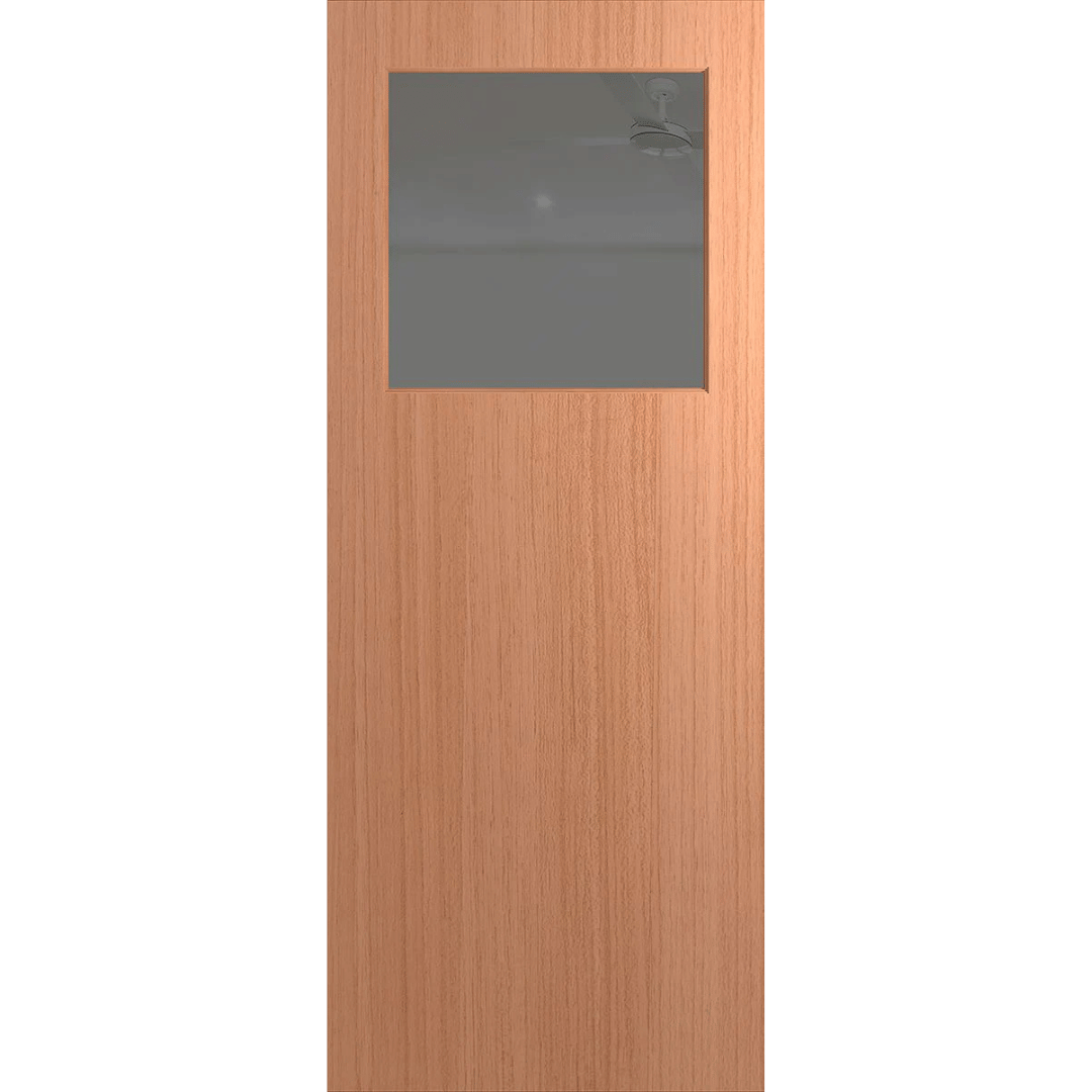 Wooden door with a glass panel on a green background. BFR15SPMGrey.