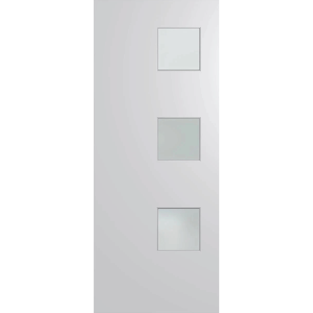 White door with glass panels on a green background. BFR1DuraXPFrost