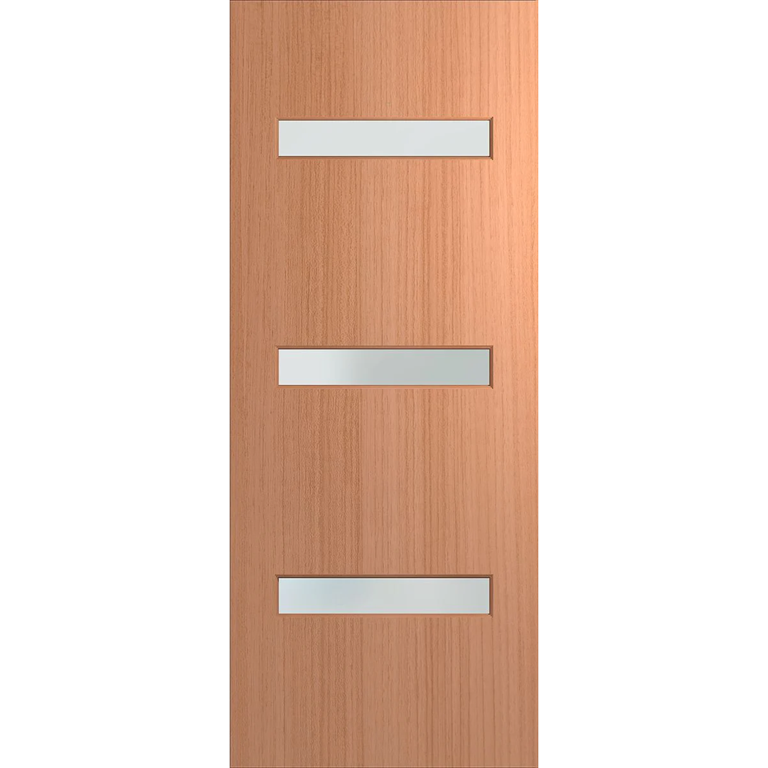 Wooden door with three horizontal silver stripes on a white background. BFR2SPMFrost