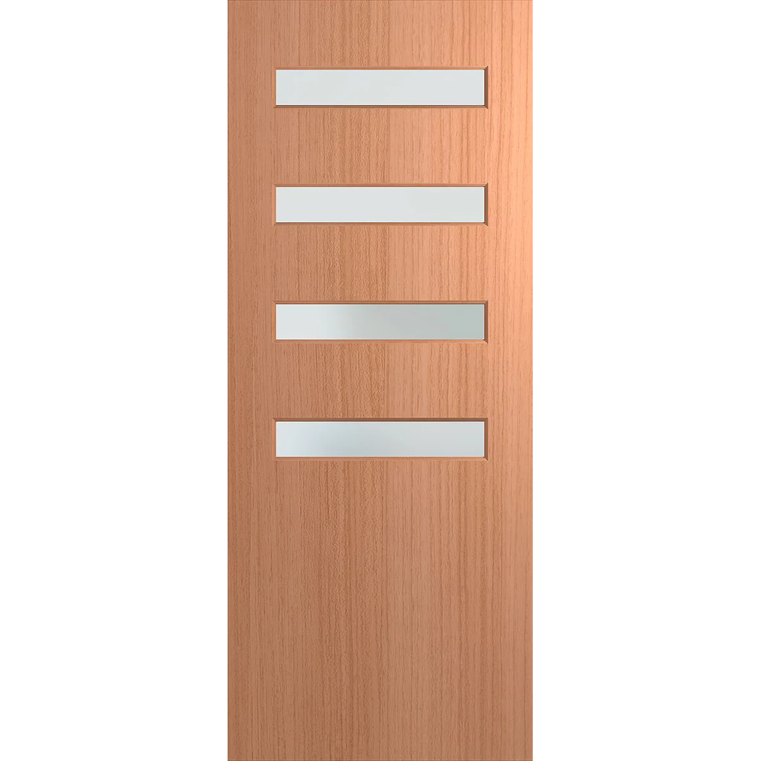 Wooden door with five silver rectangular handles on a white background. BFR4013SPMFrost.