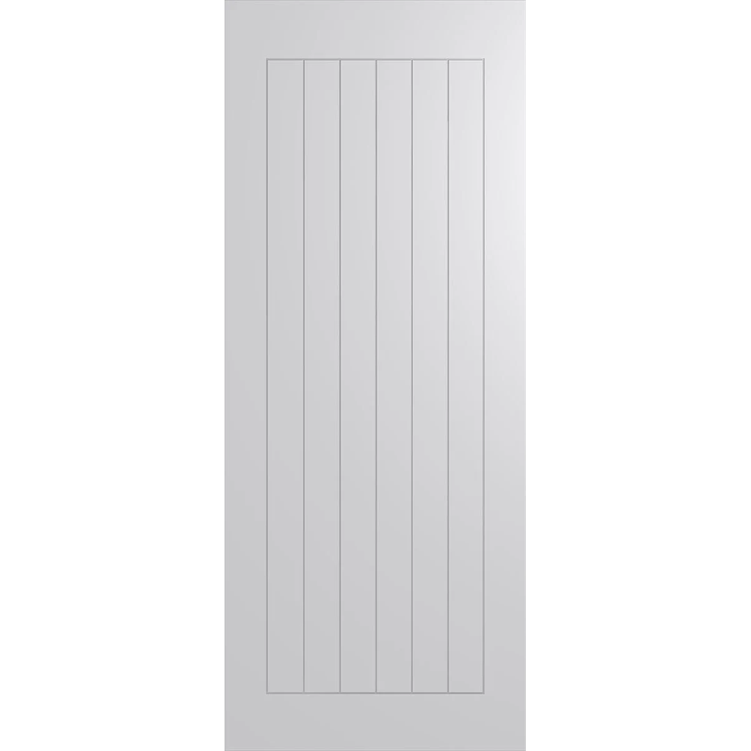 White door with vertical slats on a white background. BFR4023Duracote.