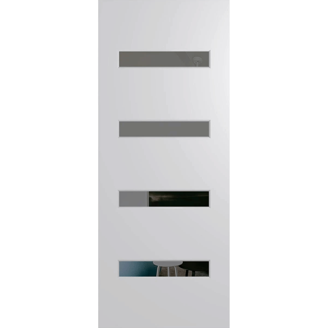 White door with glass panels on a green background. BFR405DuracoteGrey.