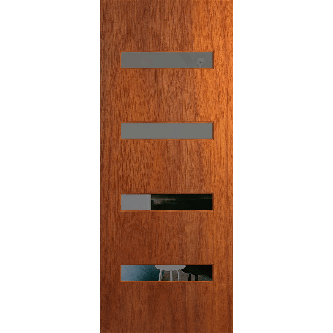 Wooden door with glass panels. BFR405MerbauGrey.