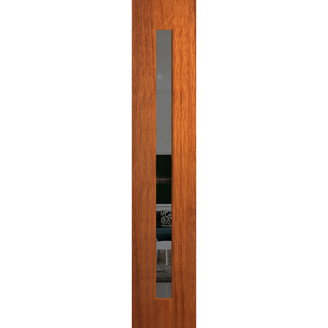 Wooden door with a glass panel on a transparent background. BFR409MerbauGrey.