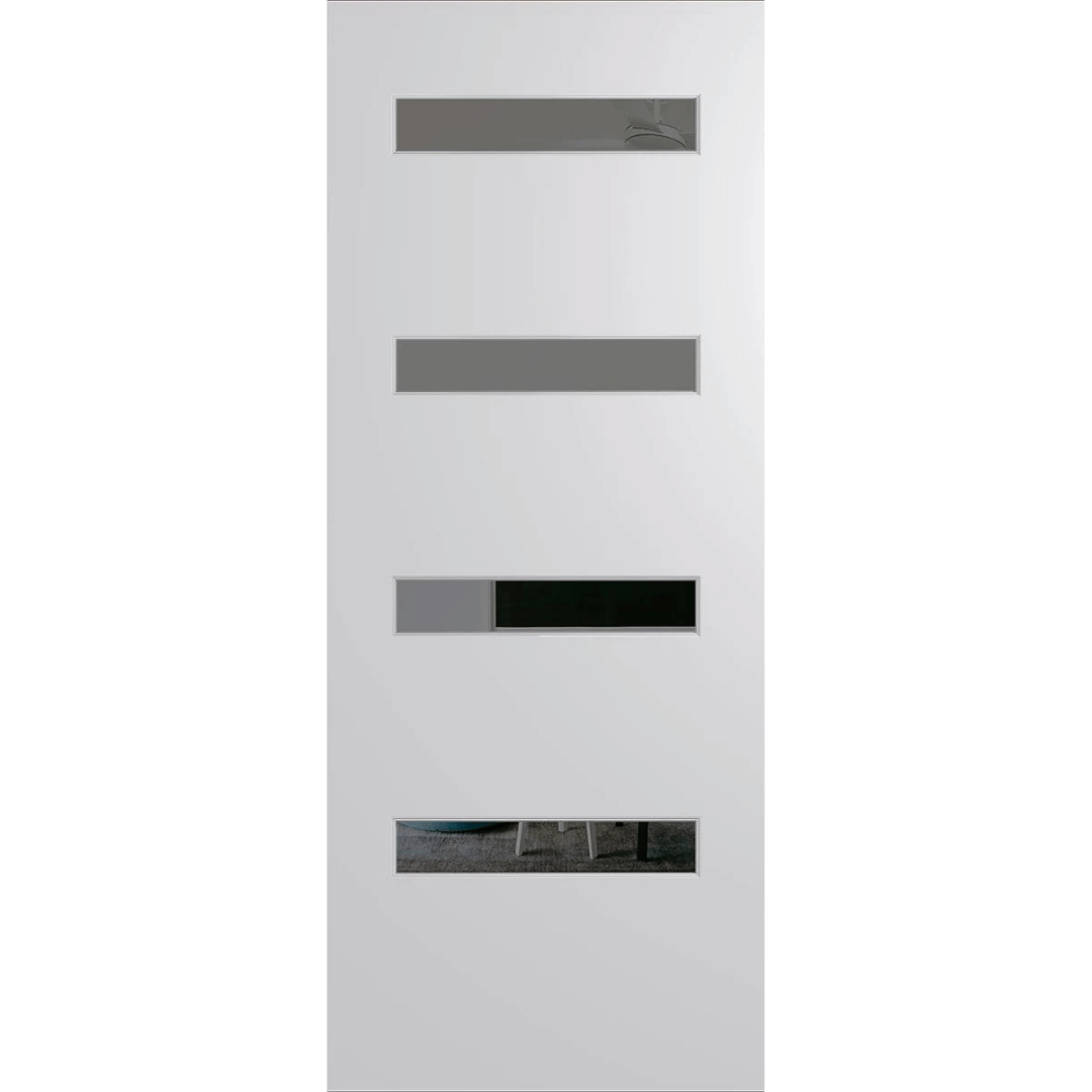 Modern white door with glass panels on a green background. BFR4_DuraXP_Grey