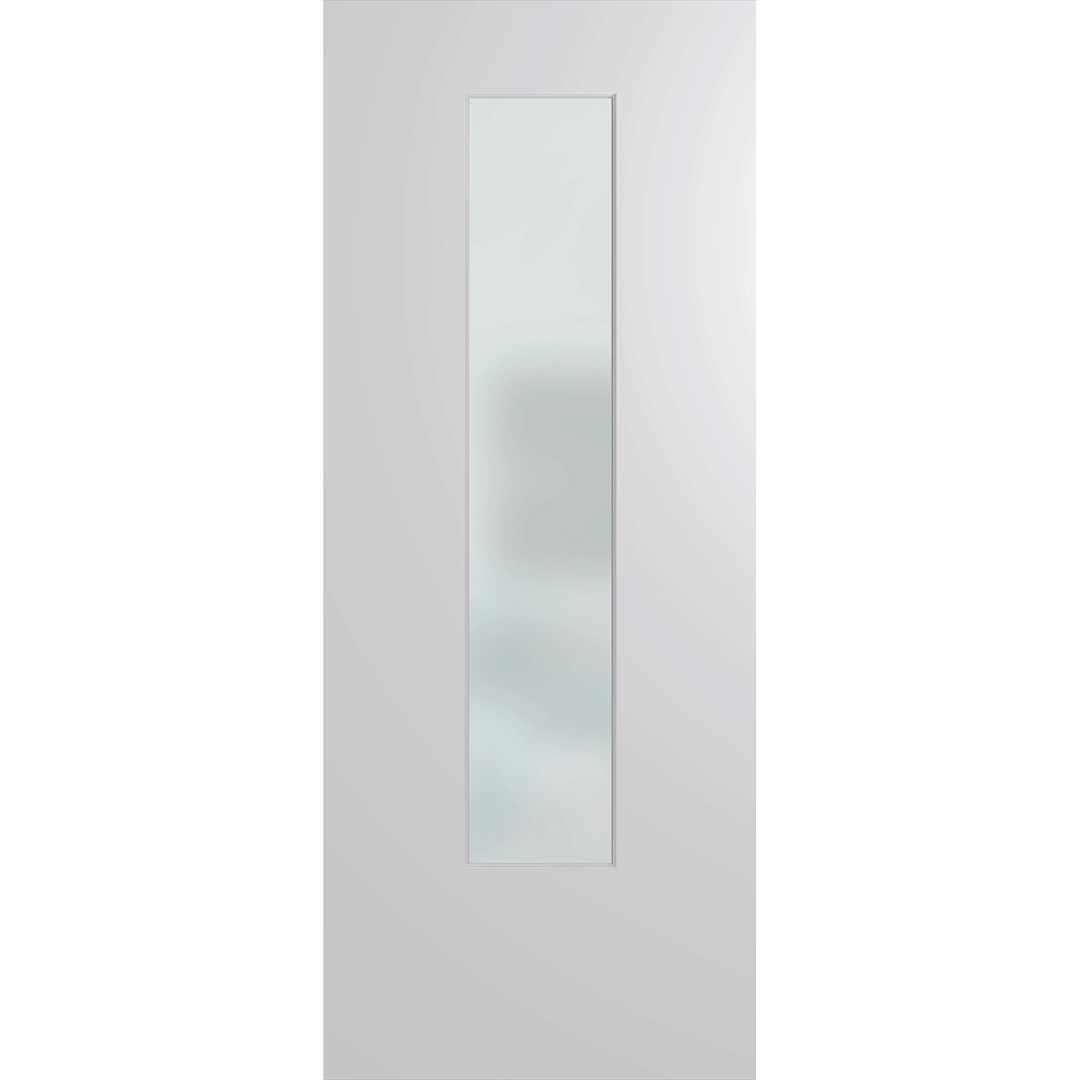White door with a glass panel on a green background. BFR6DuraXPFrost.