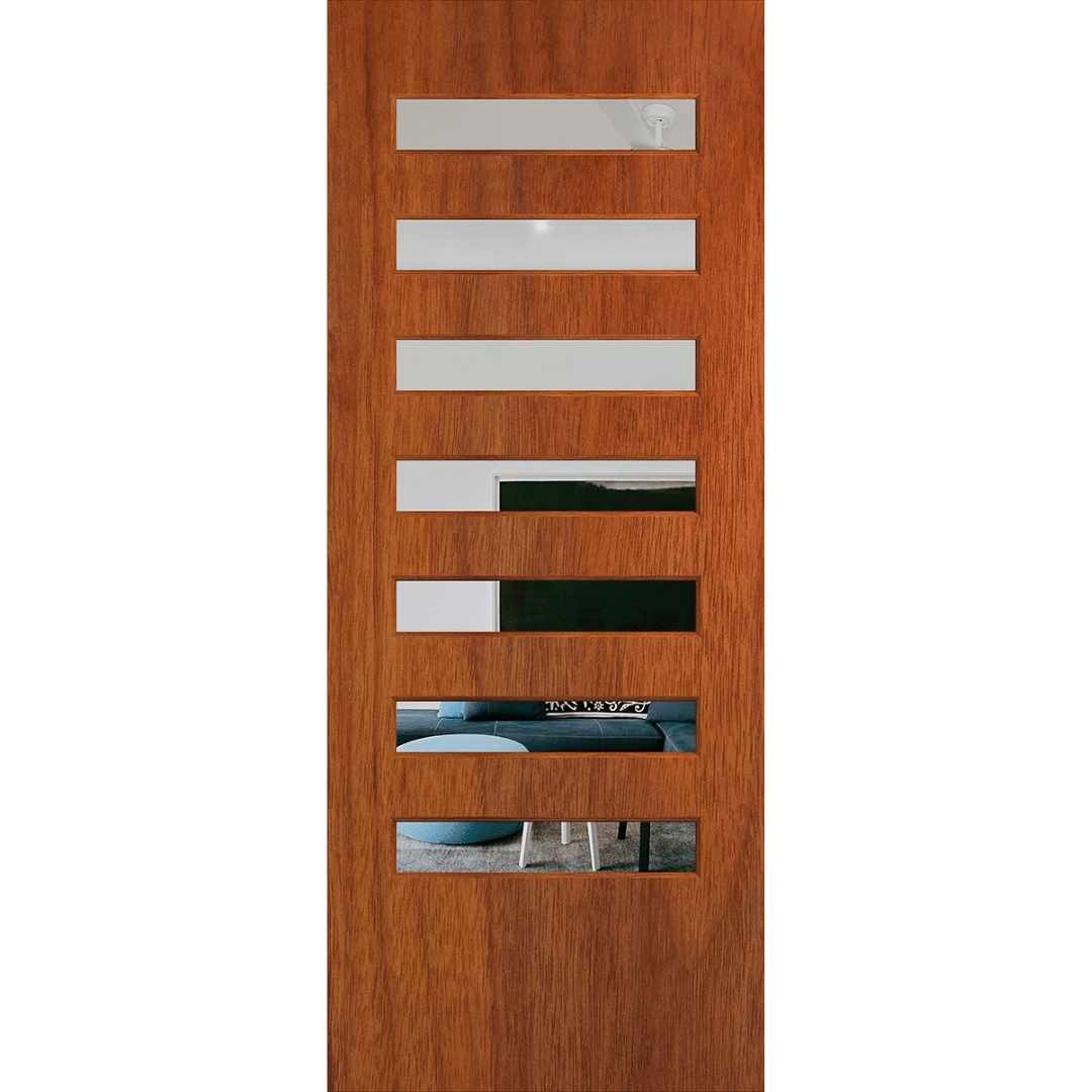 Wooden door with glass panels on a transparent background. BFR8MerbauClear.