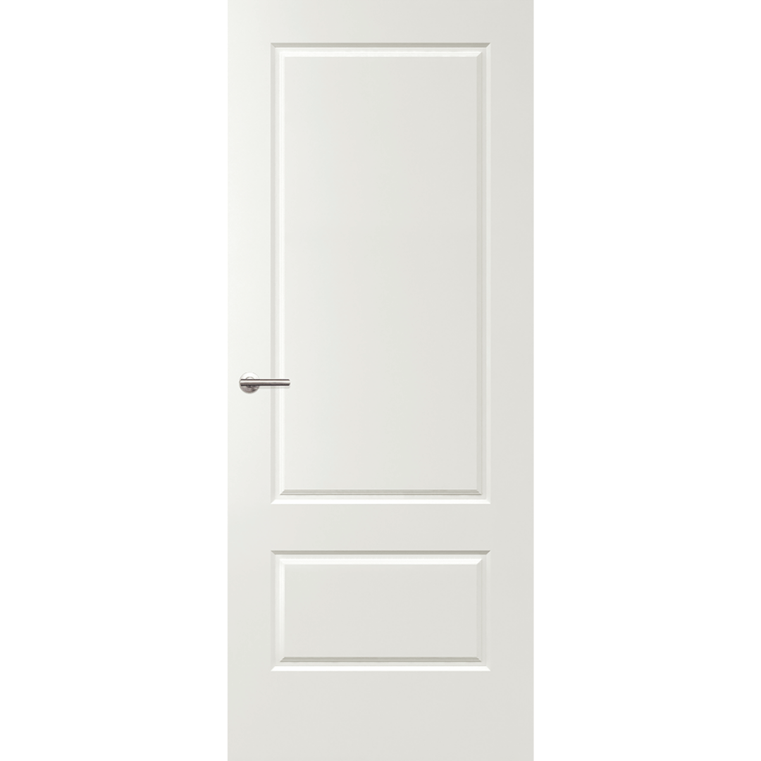 White door with a silver handle on a green background. Balmoral-PBAL5