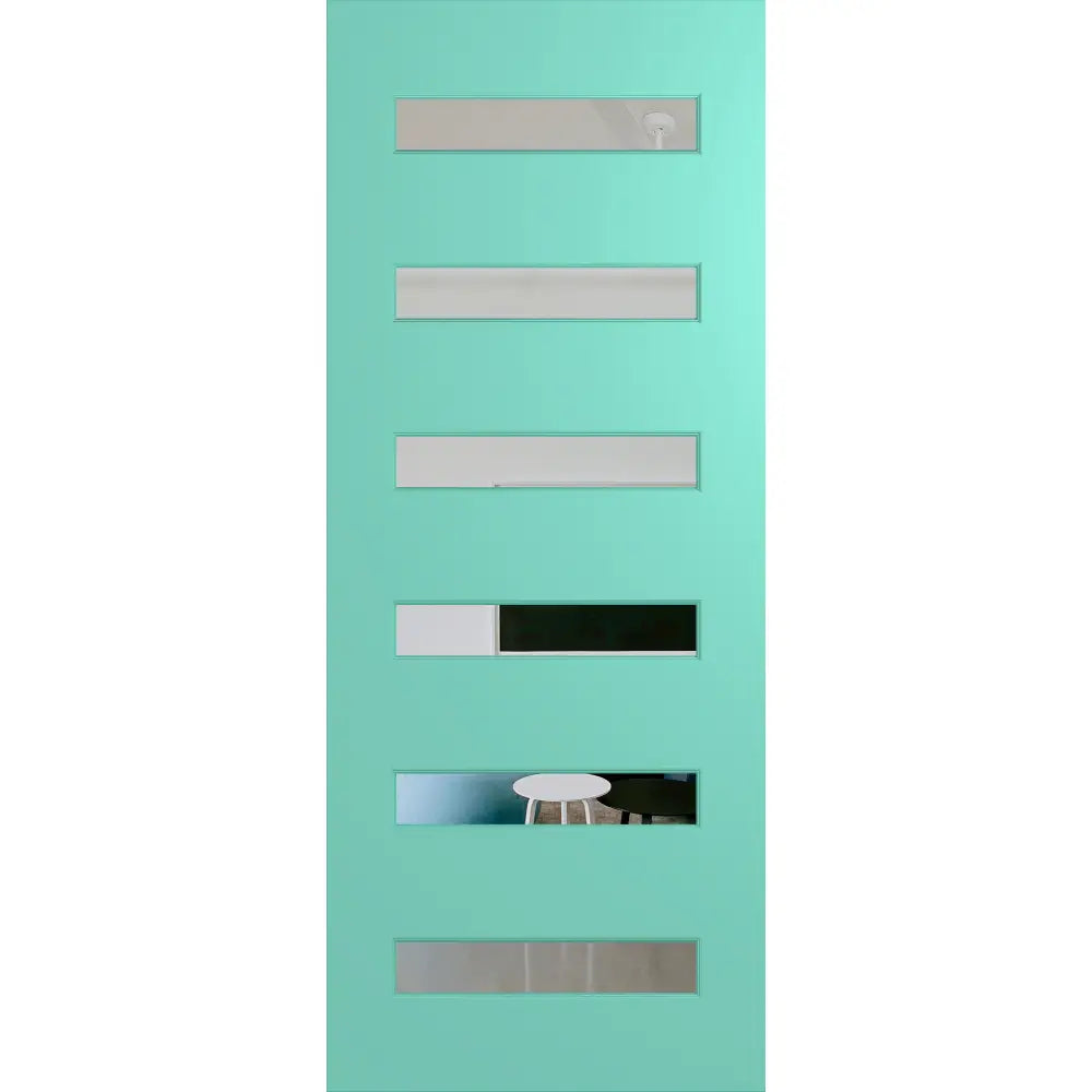 Hume Newington XN16 entrance door with clear glass panels and Duracote finish