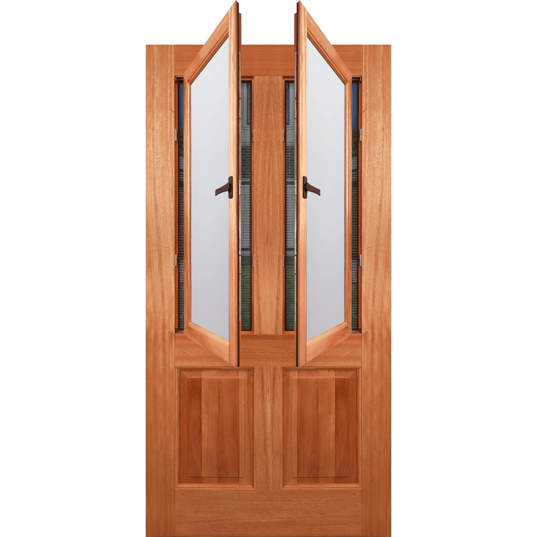 Wooden door with glass panels on a transparent background. EN804AO_Indoorviewwithglasswindowopen