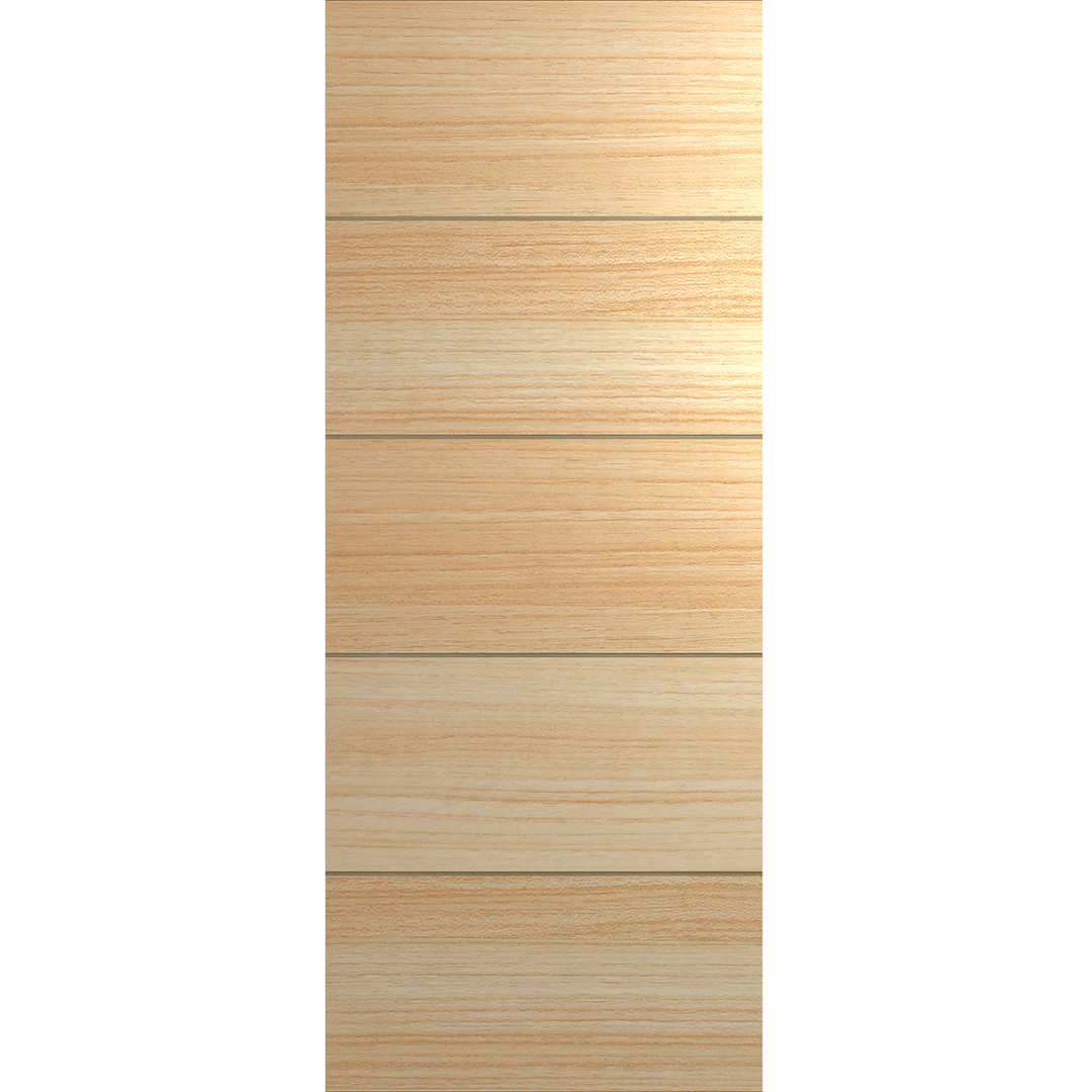 Wooden panel with horizontal slats on a green background Hume Linear Entrance XLR150 in Tasmanian Oak