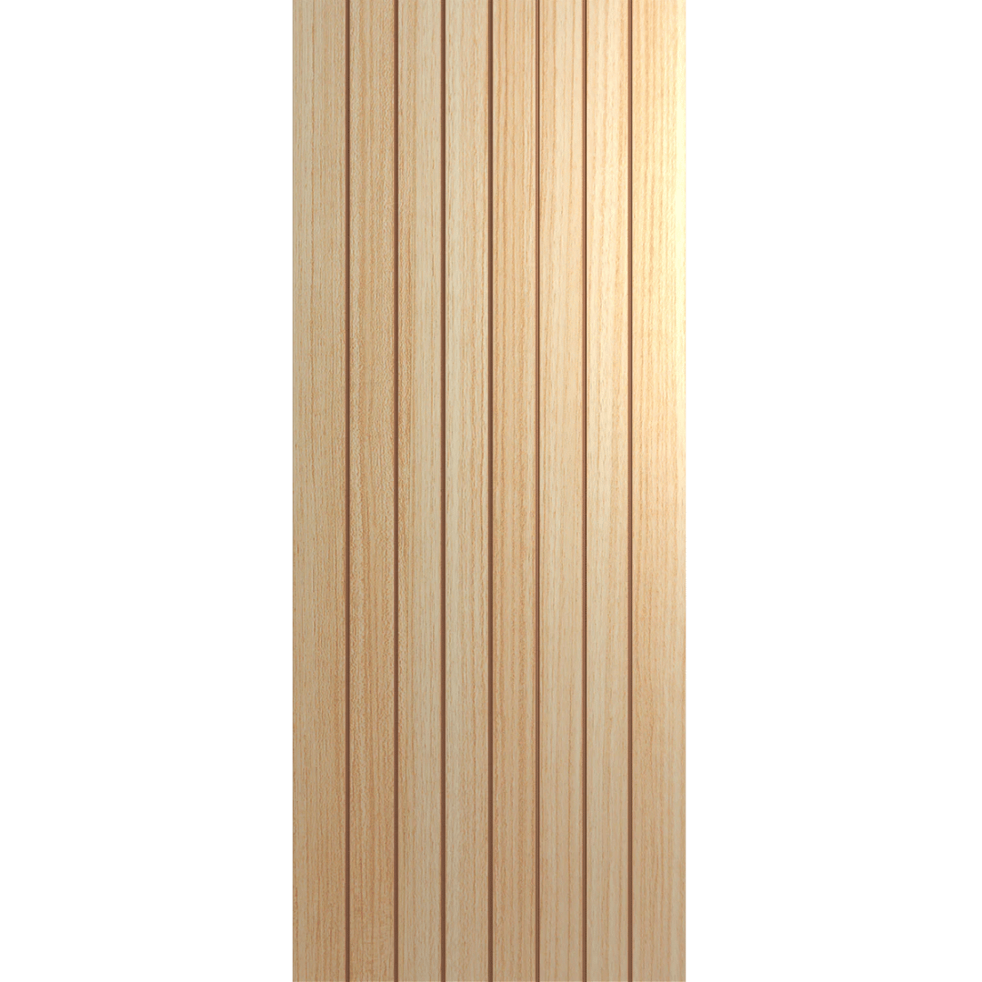 Vertical wooden panel on a green background Hume_LinearEntranceXLR500_TasmanianOak