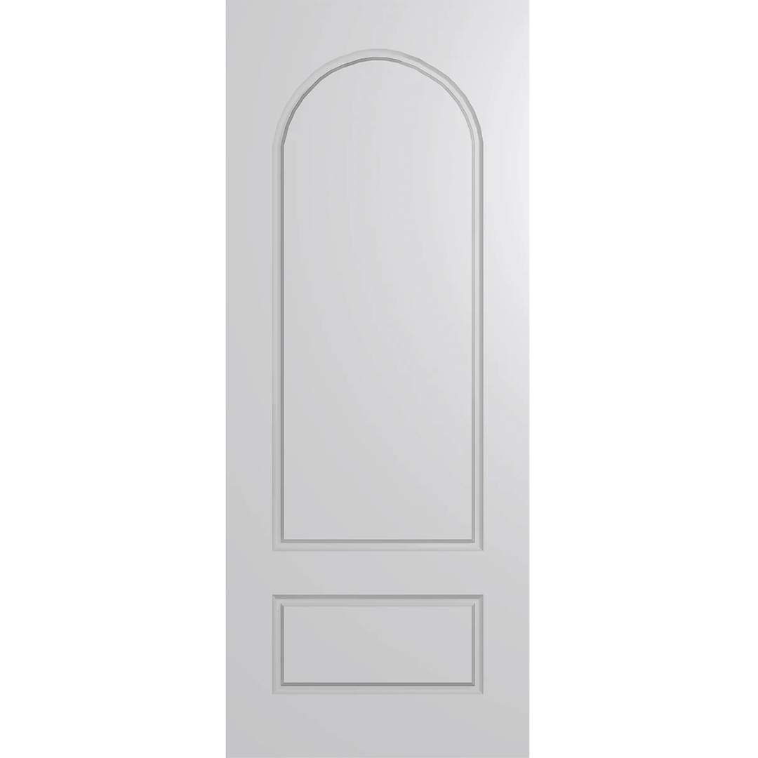 White door with an arch-shaped design on a green background Hume_VaucluseEntranceXV32_Duracote