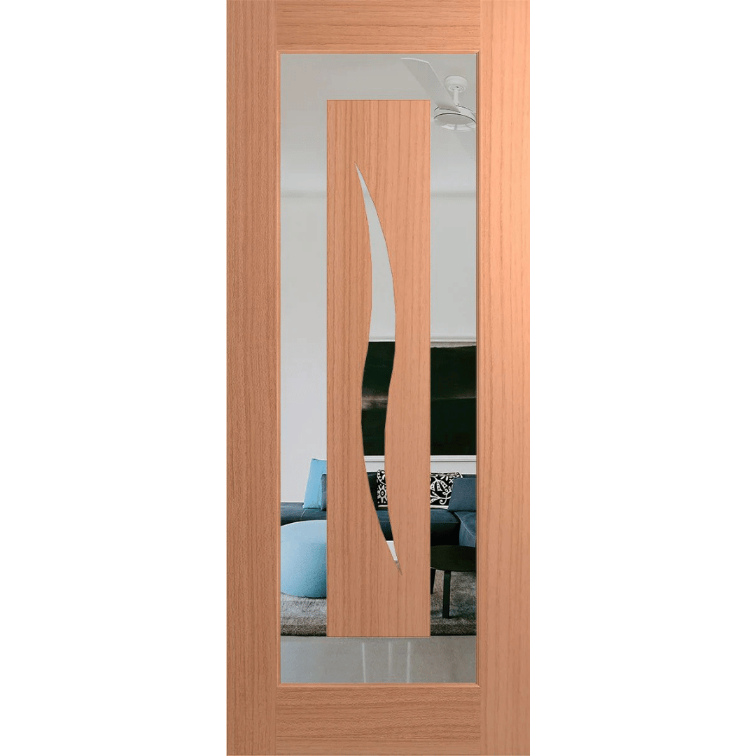 Wooden door with glass panel on a green background Hume_XIL6_SlicedPacificMaple_Clear