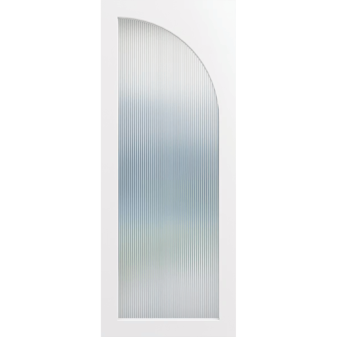 White door with a curved glass panel. LUX10R-NarrowLines