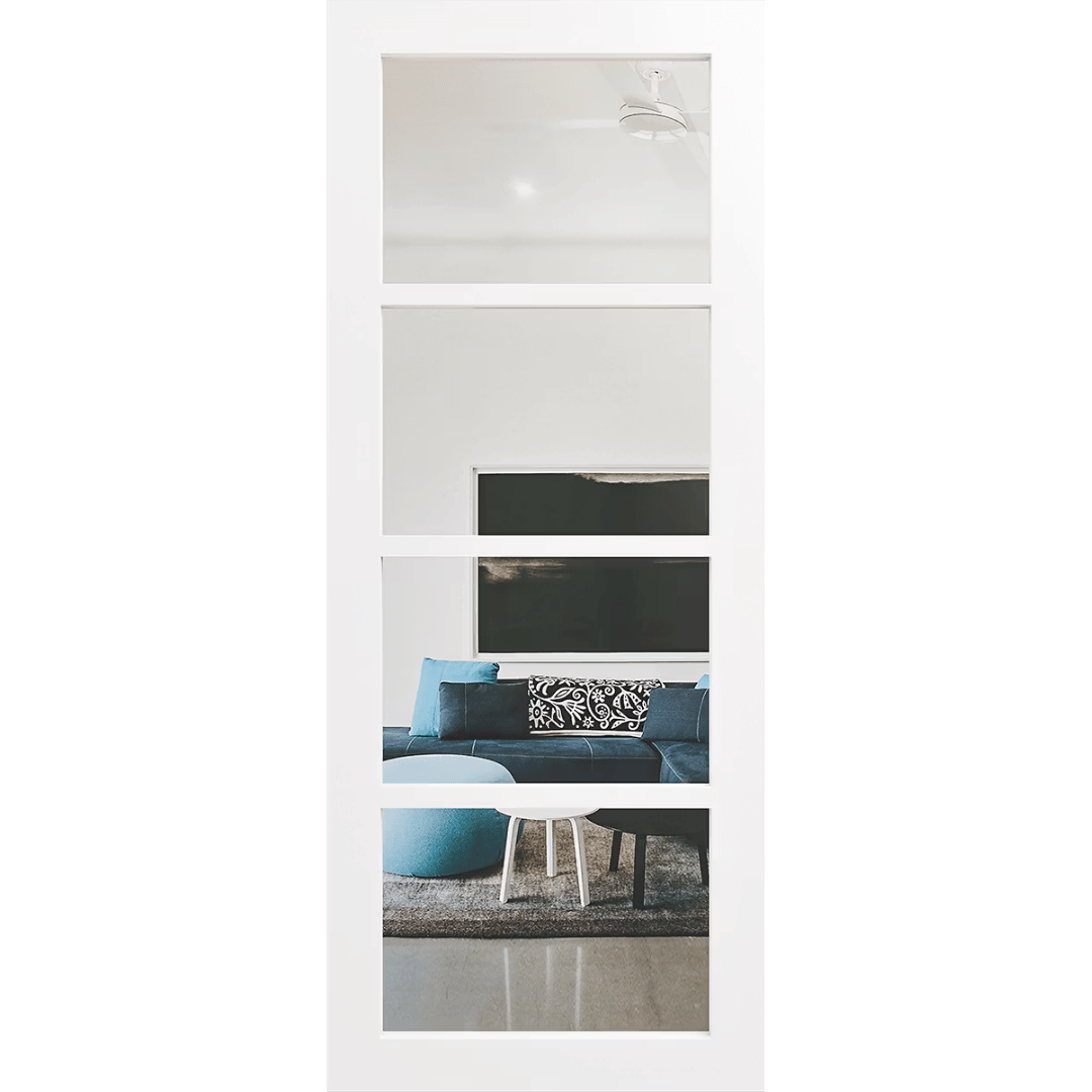 White door with four clear glass panels. LUX4-Clear