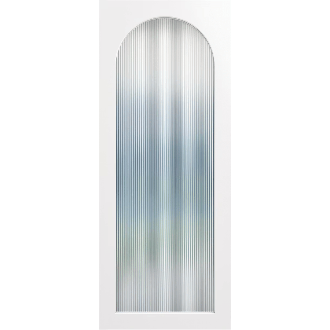 White door with a large arched glass panel. LUX8-NarrowLines