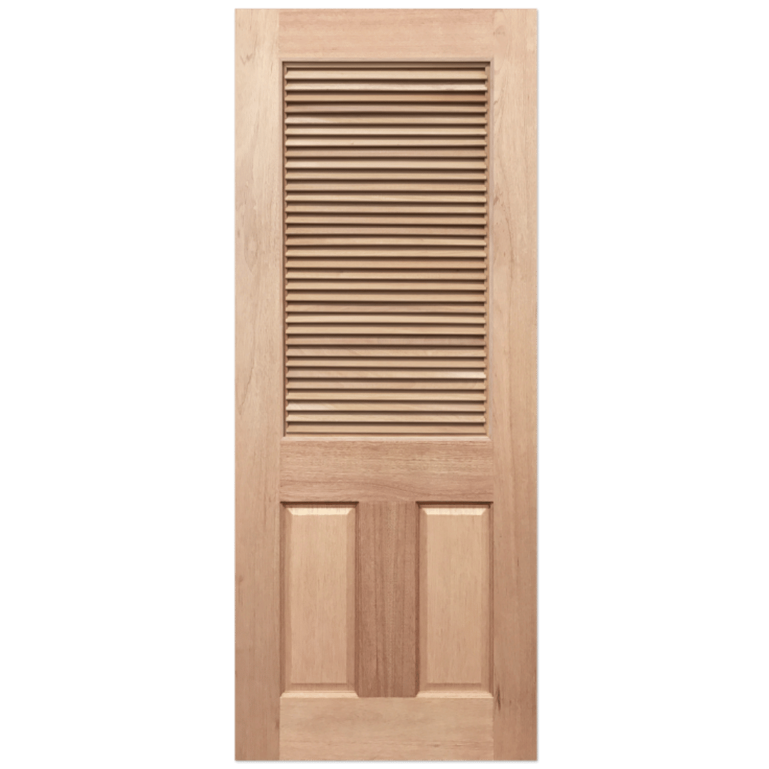 Wooden door with horizontal slats on a transparent background. Louvre4