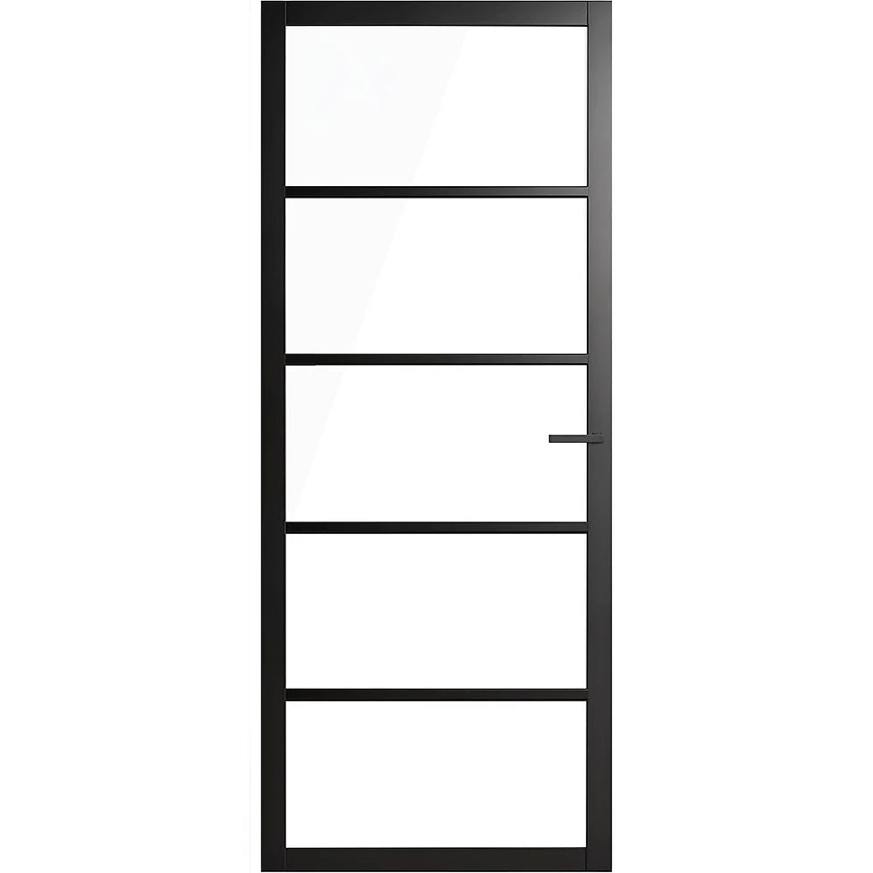 Manhattan BHAT 12G internal door with clear glass and black Attica passage lever set