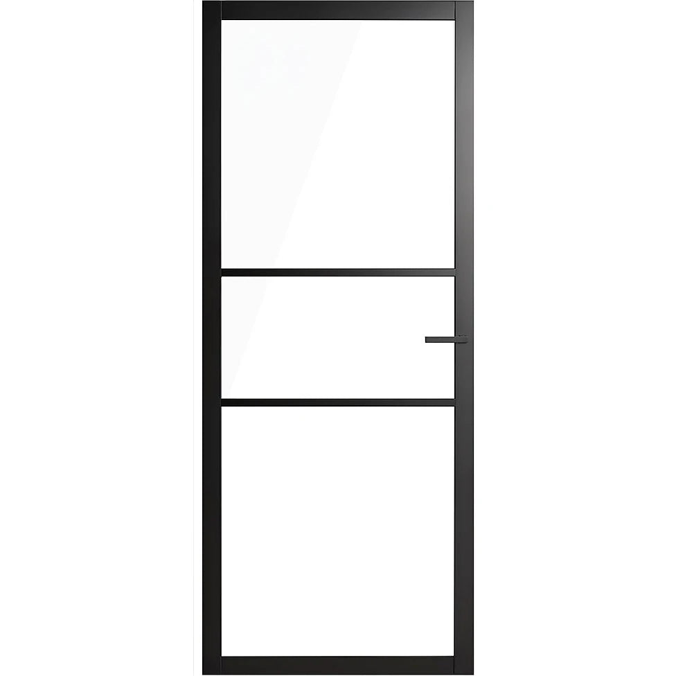 Manhattan BHAT 4G internal door with four glass panels and Attica privacy set with black lever