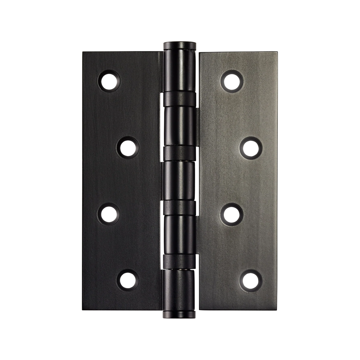 Metallic door hinge on a white background. MomoSolidBrassHinge100mmx76mmInMattBlack