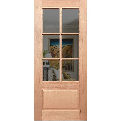 Paddington 6L solid maple timber entrance door with six panels of laminated grey glass