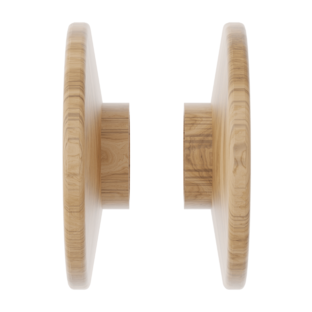 Two wooden door handles on a transparent background. RoundAmericanWhiteAshPair