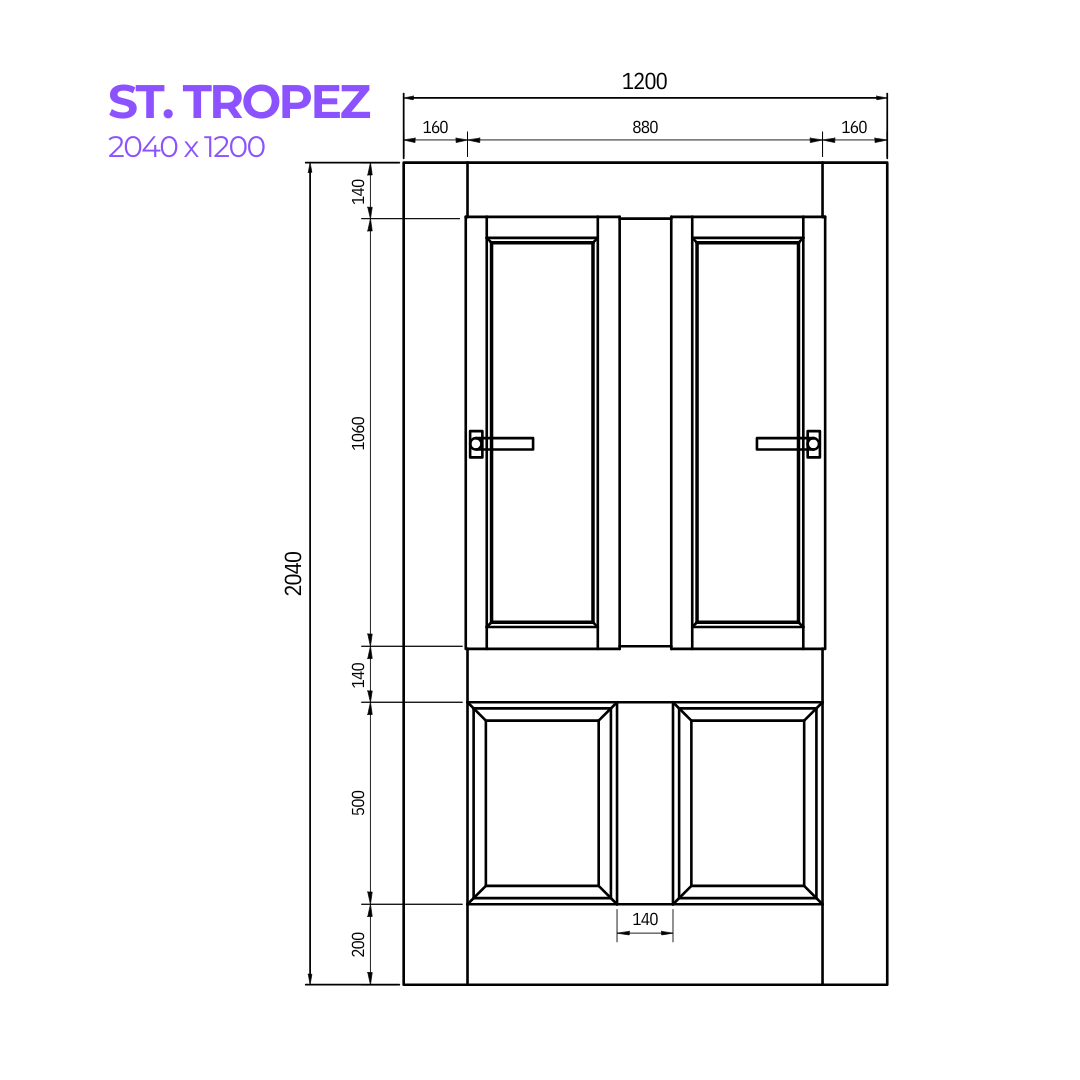 Drawing of the St. Tropez Door from Bay Solutions in the size 2040 x 1200
