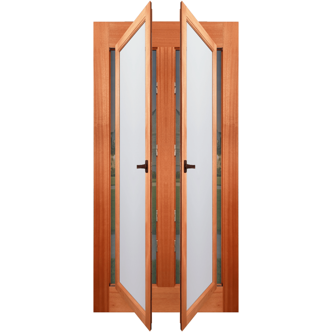 Wooden folding door with glass panels on a transparent background. Santorini EN806AO