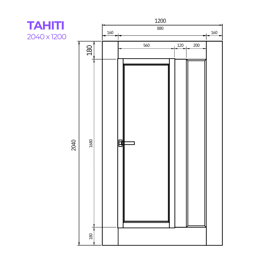 Drawing of the Tahiti Door from Bay Solutions in the size 2040 x 1200