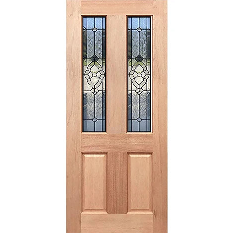 Traditional Entrance Door with Beveled Flower-LL triple glazing in solid maple timber
