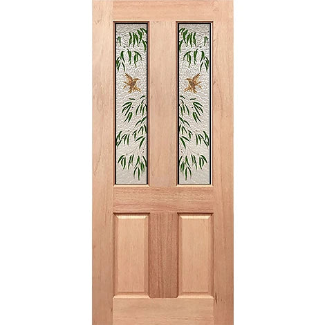 Traditional Kookaburra internal door with green leaf frosted glass in solid timber