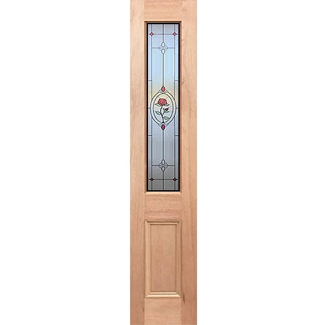 Victorian VG SL solid timber sidelight featuring Rose Jewel Spotswood frost glazing