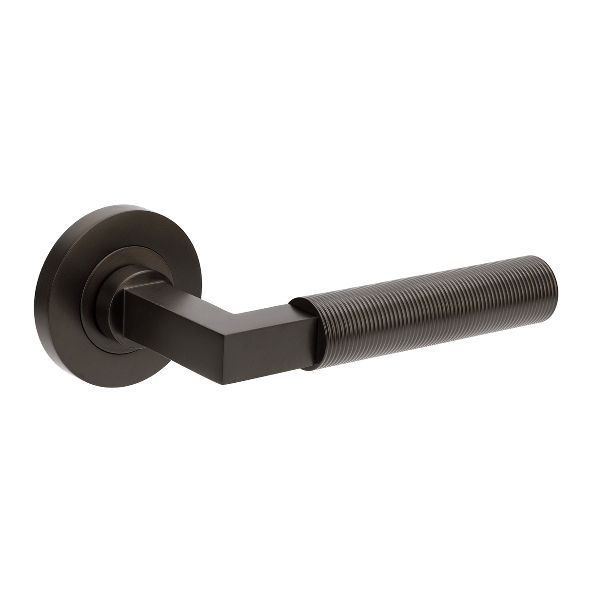Black door handle on a white background. ZurichFlutedGN