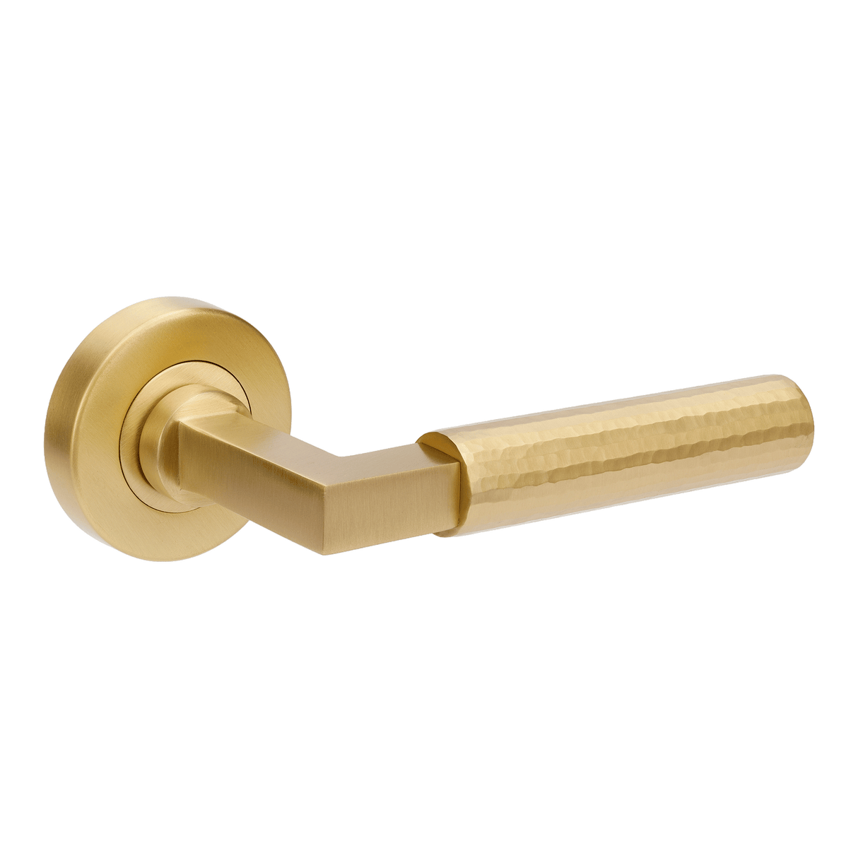 Gold door handle on a white background. ZurichHammeredSB