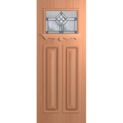 Hume Carringbush XCB1 solid timber entrance door in Sliced Pacific Maple with triple glazed crystal blue glass