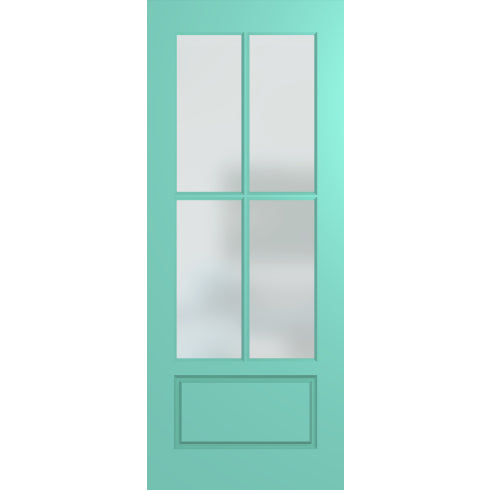 Hume Doors HAV44 Haven entrance door shown with translucent glass and Duracote primed finish