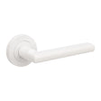 Zanda Epic door handle in matte white finish on a round rose