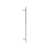 Zanda Omega offset pull handle in stainless steel, 1200mm length shown mounted on door