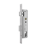 Metal door lock mechanism on a white background. AustyleEntranceLock30mmSatinStainlessSteel49421ForDigitalLever59400