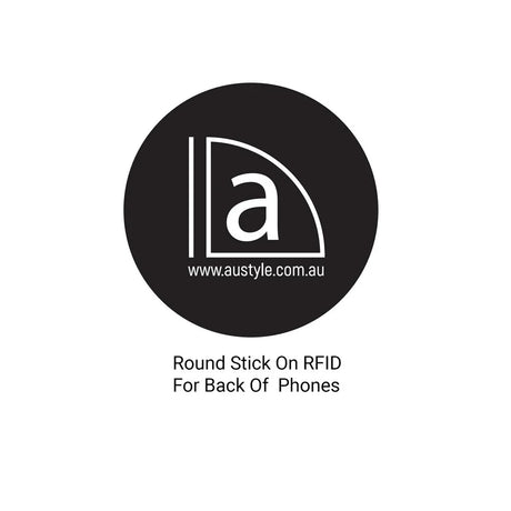 Round stick-on RFID for back of phones with Austyle logo and website on a white background. Bottled Beyond Eau de Parfum