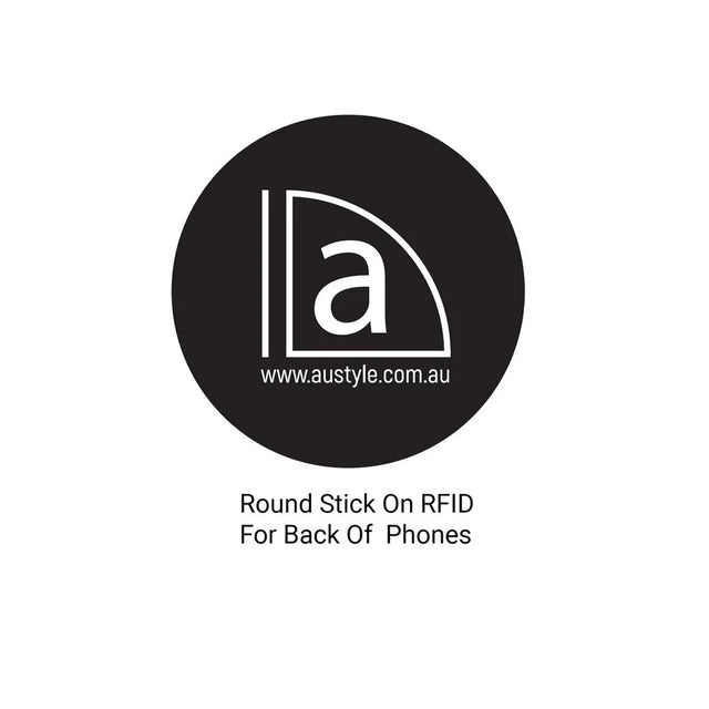 Round stick-on RFID for back of phones with Austyle logo and website on a white background. Bottled Beyond Eau de Parfum