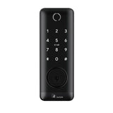 Black digital door lock with keypad on a white background, featuring the Austyle brand. AustyleSmartDeadboltLockEntranceSet169x63mmBlack