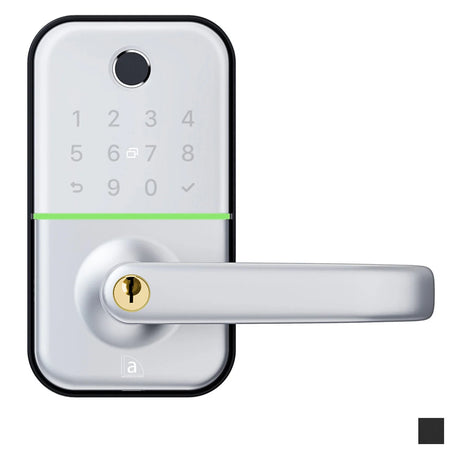 Smart door lock with digital keypad on a white background. AustyleSmartDigitalC4KeyInLeverEntranceSet